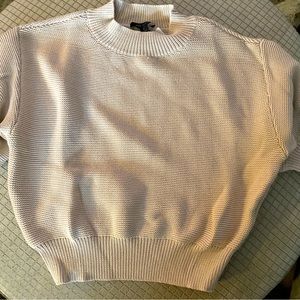 ANN TAYLOR IVORY SHORT SLEEVED MOCK NECK KNIT SWEATER